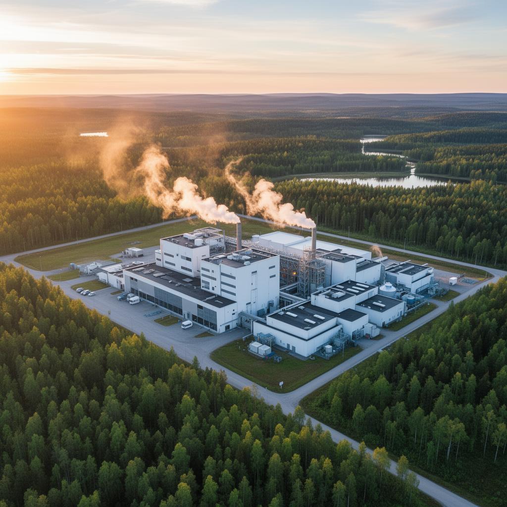 Modern ånganläggning omgiven av svensk natur